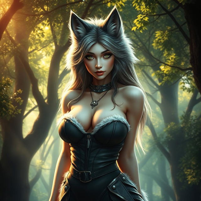 A breathtaking female werewolf, exuding softness and allure