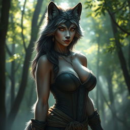 A breathtaking female werewolf, exuding softness and allure