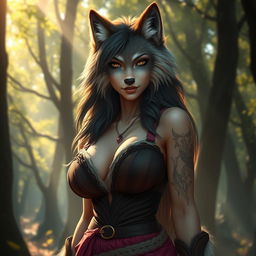 A breathtaking female werewolf, exuding softness and allure