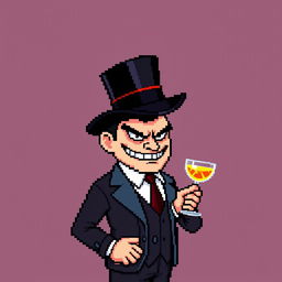 A pixelated profile picture depicting a gentleman villain representing the administrator of a website forum, known as 'Badmin'