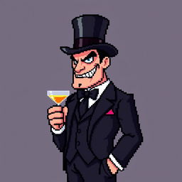 A pixelated profile picture depicting a gentleman villain representing the administrator of a website forum, known as 'Badmin'