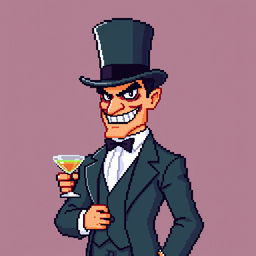 A pixelated profile picture depicting a gentleman villain representing the administrator of a website forum, known as 'Badmin'