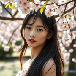 A stunning Japanese beauty with delicate features and pink, lush lips