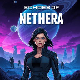 Cover illustration for a dystopian sci-fi novel titled "Echoes of Nethera"
