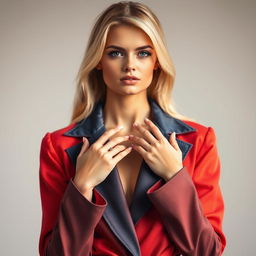 A stunning blonde woman model showcasing a chic outfit that highlights modern fashion trends