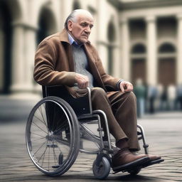 An image of a man in a wheelchair, rendered in a hyper-realistic style