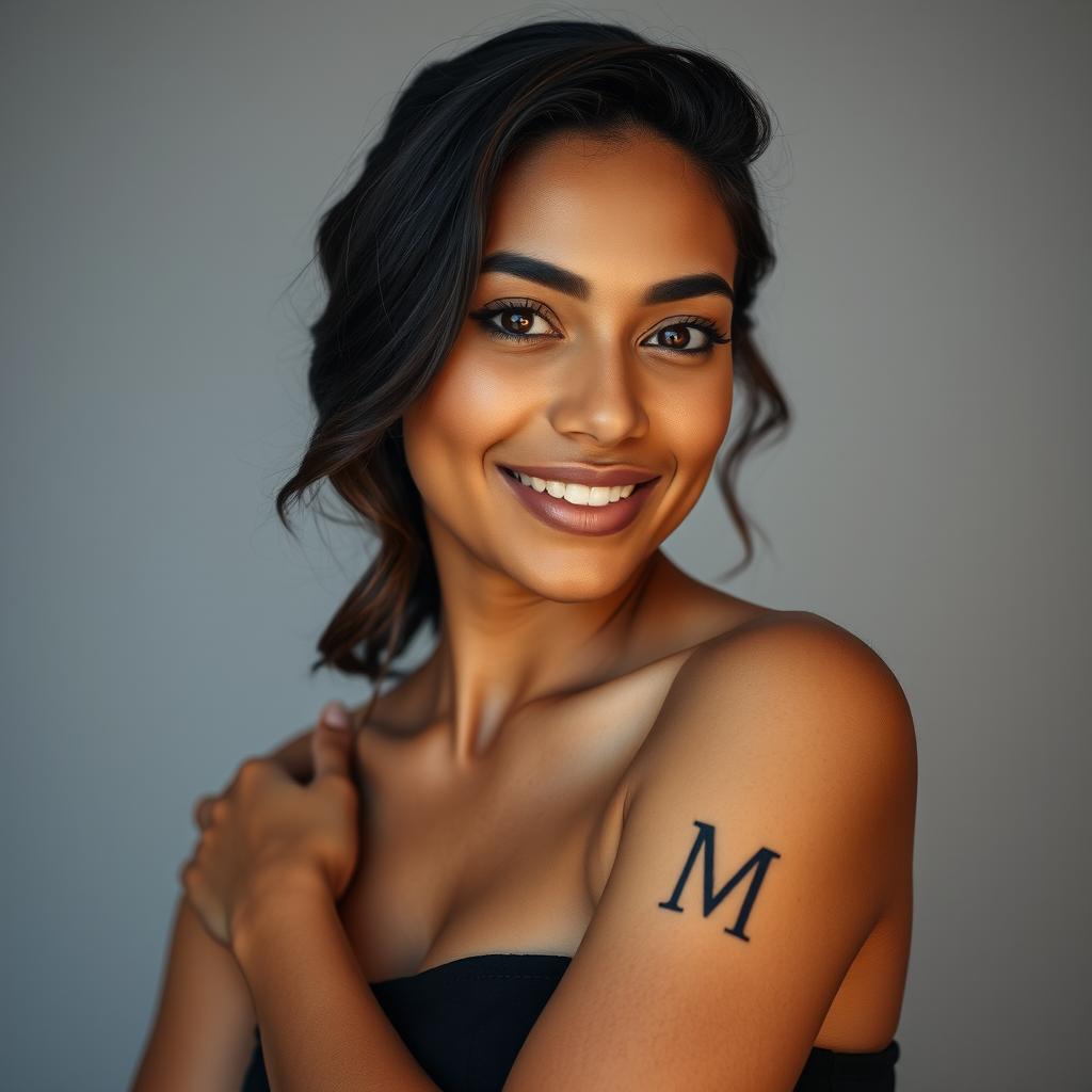 A portrait of Lara, a striking young woman aged 24, with a slim figure and a captivating personality