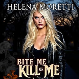 Book cover for "Bite Me or Kill Me" featuring Helena Moretti, a striking girl with long platinum blonde hair that flows dramatically over her shoulders
