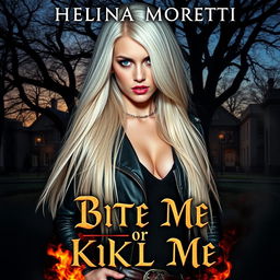 Book cover for "Bite Me or Kill Me" featuring Helena Moretti, a striking girl with long platinum blonde hair that flows dramatically over her shoulders