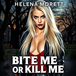 Book cover for "Bite Me or Kill Me" featuring Helena Moretti, a striking girl with long platinum blonde hair that flows dramatically over her shoulders