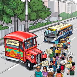 A traditional jeepney, beautifully painted and labeled 'Cultural Heritage,' is parked on the side of the road with a striking 'Condemned' sign prominently displayed