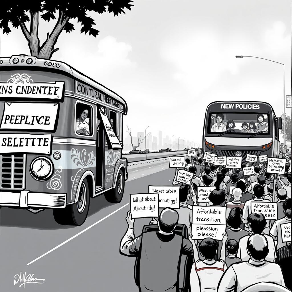A traditional jeepney, intricately painted and marked 'Cultural Heritage,' is parked on the side of the road with a prominent 'Condemned' sign hanging from it