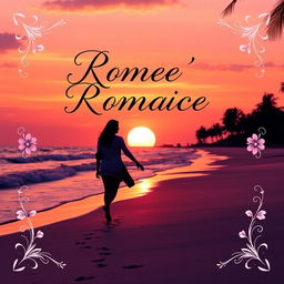 A stunning cover for a romance novel, featuring a picturesque sunset over a serene beach