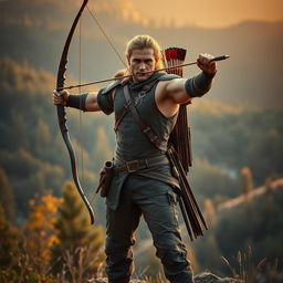 A powerful and resilient archer standing proudly, showcasing their unique strength despite the absence of one arm