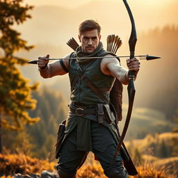 A powerful and resilient archer standing proudly, showcasing their unique strength despite the absence of one arm