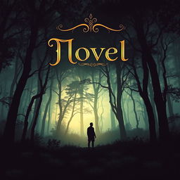 A captivating book cover design for a novel, featuring a mysterious forest in twilight, where ethereal light filters through the trees casting enchanting shadows