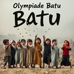 A striking and poignant scene depicting Palestinian children engaged in a symbolic act of resistance, playfully throwing small stones towards an abstract representation of Israel