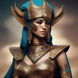 A high-resolution digital art piece depicting a woman dressed as Shamhat from the Epic of Gilgamesh for a cosplay event