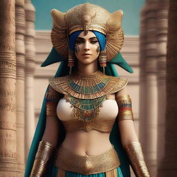 A high-resolution digital art piece depicting a woman dressed as Shamhat from the Epic of Gilgamesh for a cosplay event