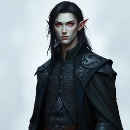 A tall, lean elf named Lotor with pale, almost ethereal skin and medium-length dark hair flowing just past his shoulders