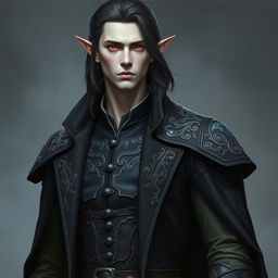 A tall, lean elf named Lotor with pale, almost ethereal skin and medium-length dark hair flowing just past his shoulders