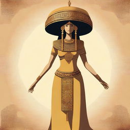 A simple, high-quality digital art piece showcasing a woman in a Shamhat costume from the Epic of Gilgamesh