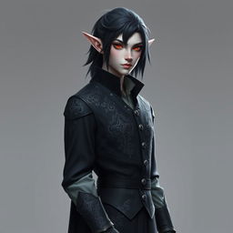 A tall, lean elf named Lotor, with pale, ethereal skin and medium-length dark hair flowing just past his shoulders