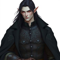 A tall, lean elf named Lotor, with pale, ethereal skin and medium-length dark hair flowing just past his shoulders