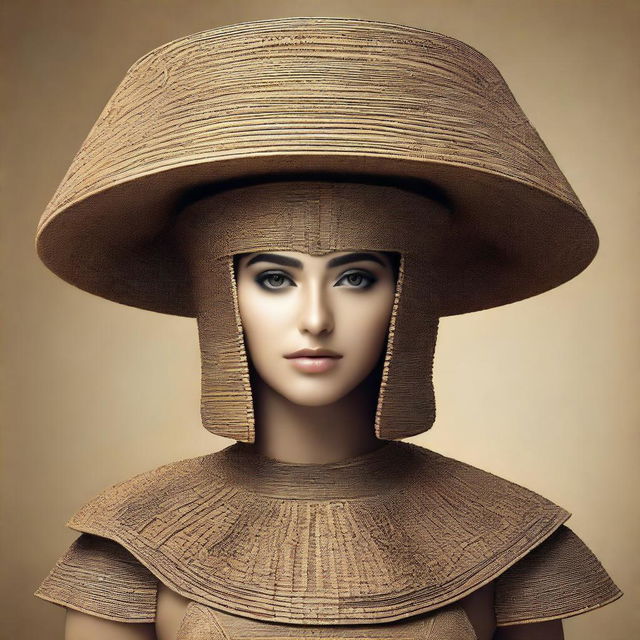 A simple yet creative digital art piece showcasing a woman in a Shamhat costume from the Epic of Gilgamesh, made entirely from recyclable materials