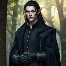 A tall, lean elf named Lotor with pale, almost ethereal skin and medium-length dark hair that flows just past his shoulders
