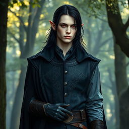 A tall, lean elf named Lotor with pale, almost ethereal skin and medium-length dark hair that flows just past his shoulders