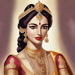 A high-quality digital art showcasing Sita from Ramayana, adorned in a glamorous costume