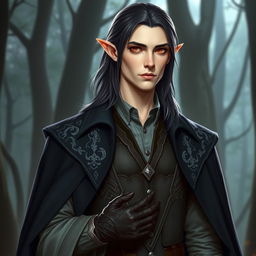 A tall, lean elf named Lotor with pale, almost ethereal skin and medium-length dark hair flowing just past his shoulders