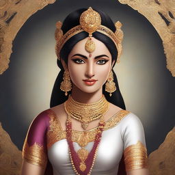 This is a high-quality digital art piece that showcases the full body of Sita from Ramayana, dressed in a glamorous and traditional costume