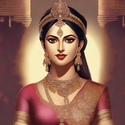 This is a high-quality digital art piece that showcases the full body of Sita from Ramayana, dressed in a glamorous and traditional costume