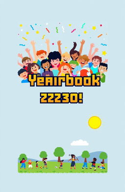 A yearbook cover design featuring pixel art that symbolizes success in togetherness