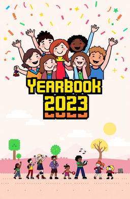 A yearbook cover design featuring pixel art that symbolizes success in togetherness
