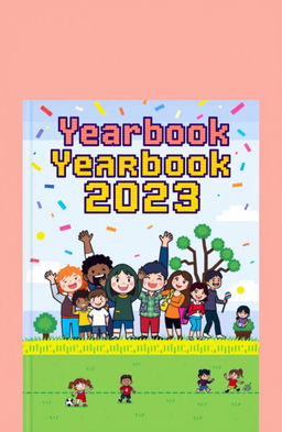 A yearbook cover design featuring pixel art that symbolizes success in togetherness