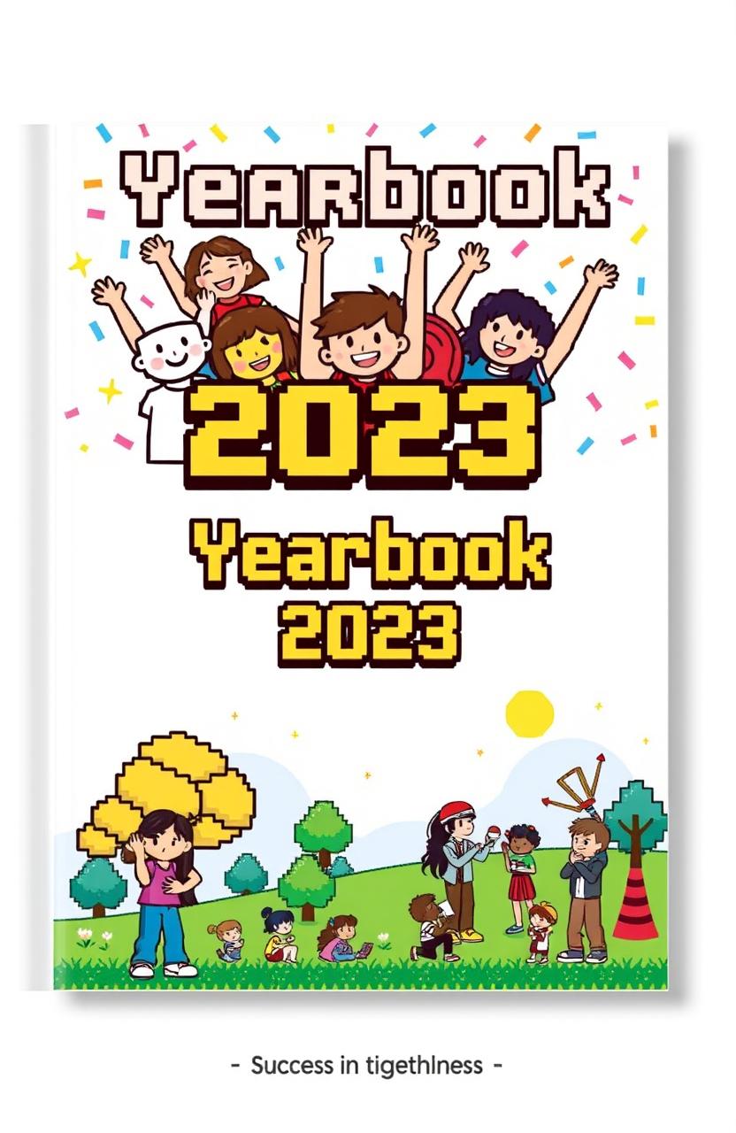 A yearbook cover design featuring pixel art that symbolizes success in togetherness