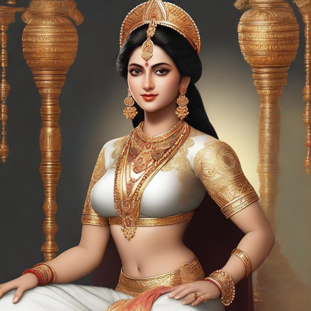 This is a high-resolution digital art image, presenting a full-body depiction of Sita from Ramayana, from head to foot