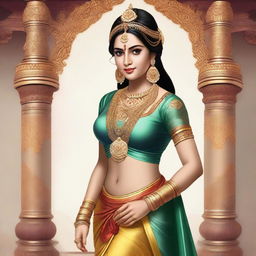 This is a high-resolution digital art image, presenting a full-body depiction of Sita from Ramayana, from head to foot