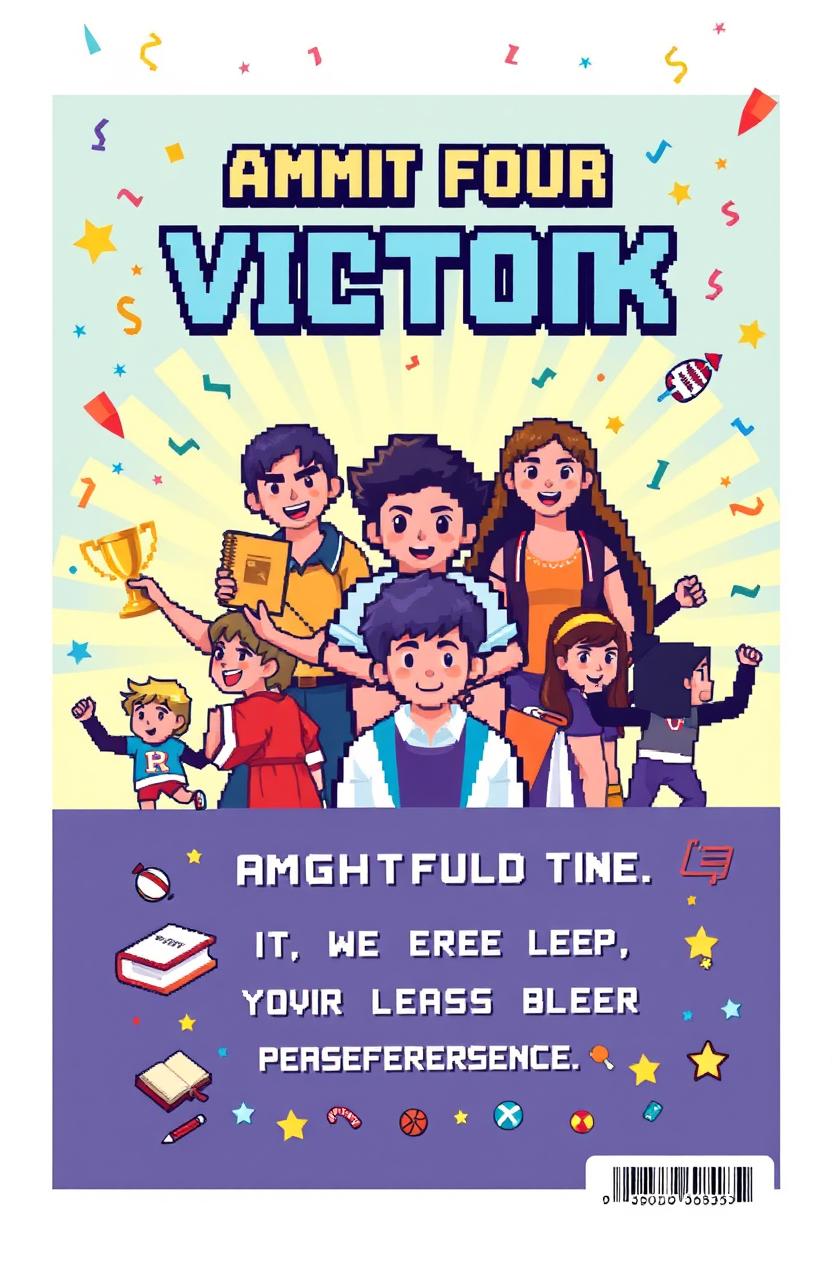A high school yearbook cover design in pixel art style that symbolizes ambition for victory