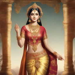 This is a high-resolution digital art image, presenting a full-body depiction of Sita from Ramayana, from head to foot