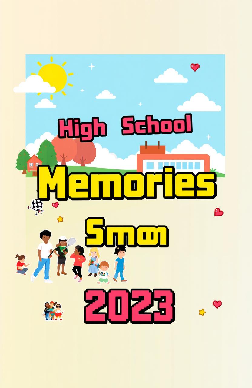 A front and back cover design for a high school yearbook in pixel art style