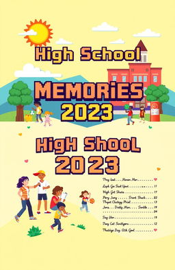 A front and back cover design for a high school yearbook in pixel art style