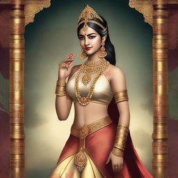 This is a high-resolution digital art image, presenting a full-body depiction of Sita from Ramayana, from head to foot