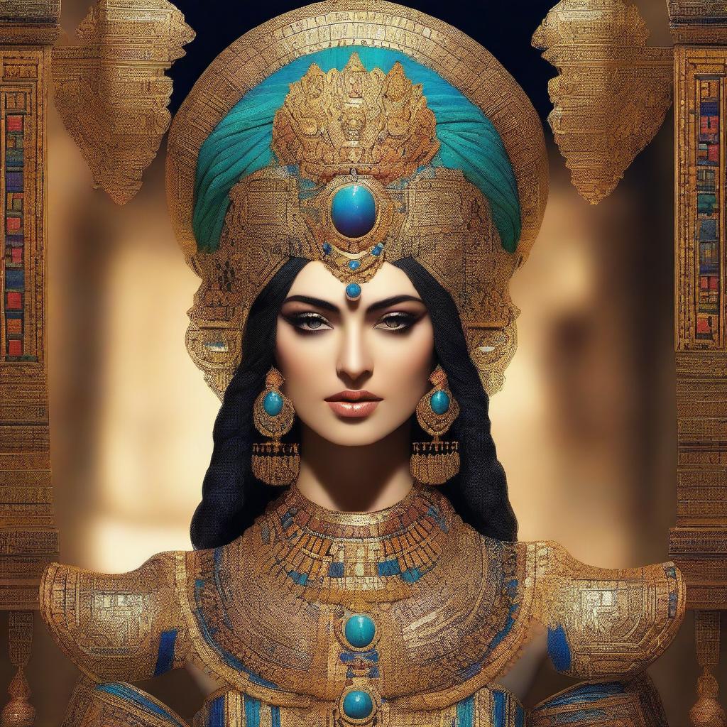 A digital art image of Shamhat from the Epic of Gilgamesh, presented in her full glory from head to foot