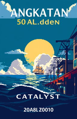 A modern pixel art book cover for a yearbook featuring the name 'Angkatan 60lden Catalyst'