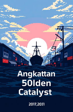A modern pixel art book cover for a yearbook featuring the name 'Angkatan 60lden Catalyst'