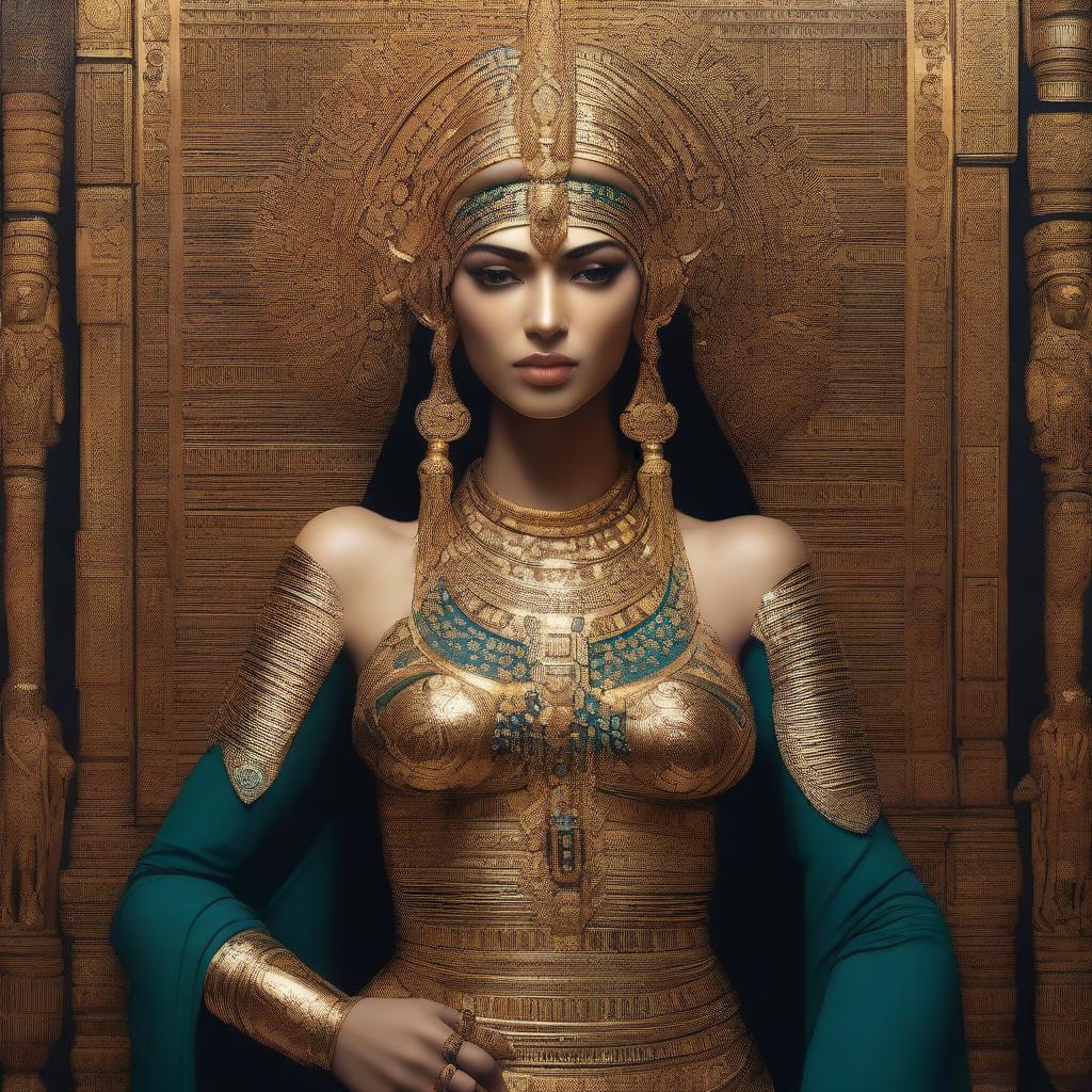 A high-resolution digital art image displaying Shamhat from the Epic of Gilgamesh in her full body, from head to foot